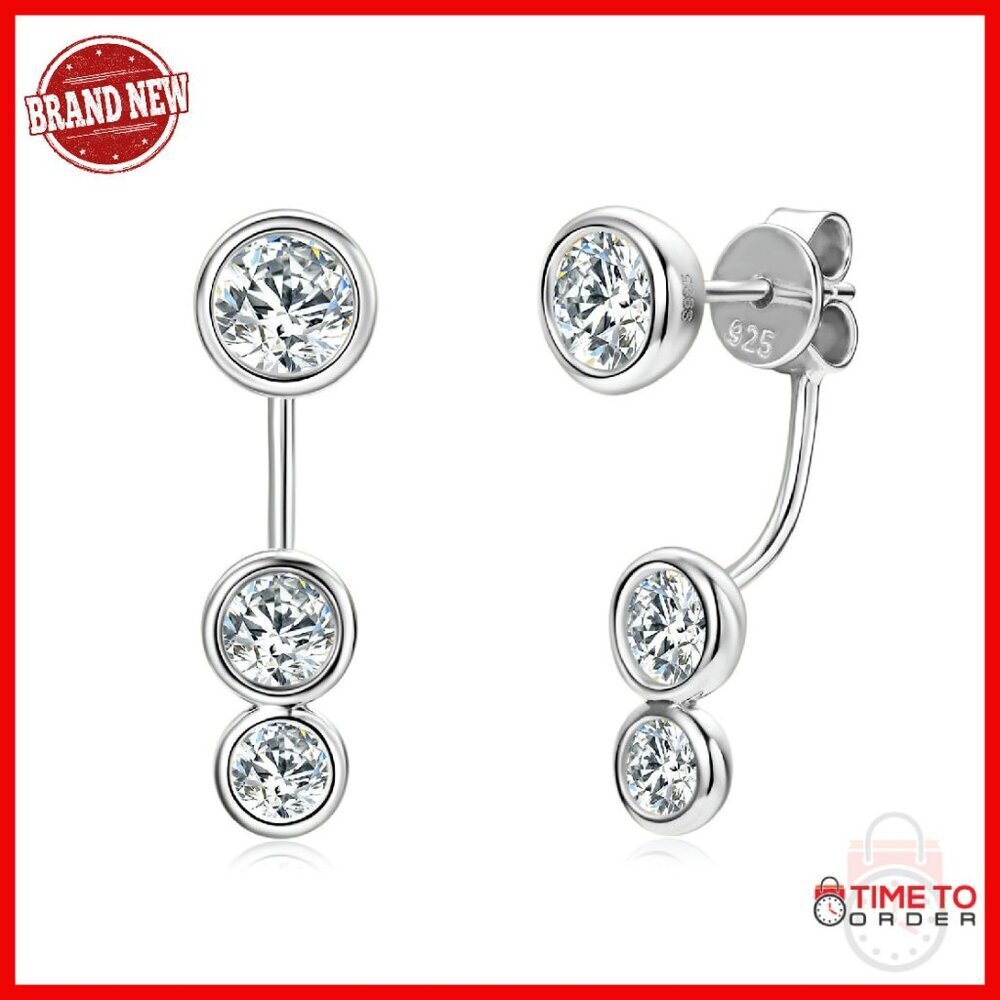 Sterling Silver Moissanite Detachable Ear Jackets Stud Earrings 2CT